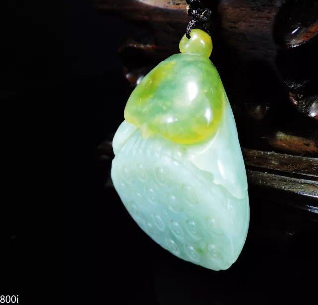 100% Natural Hand-carved Jade Pendant Jadeite Necklace lotus seedpod 800i