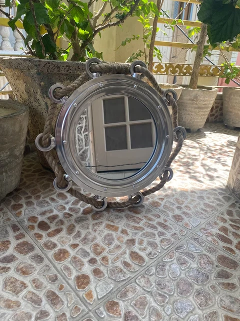 15" Aluminum Jute Rope Porthole Mirror/Bathroom Wall Mirror/Nautical Style Mirro