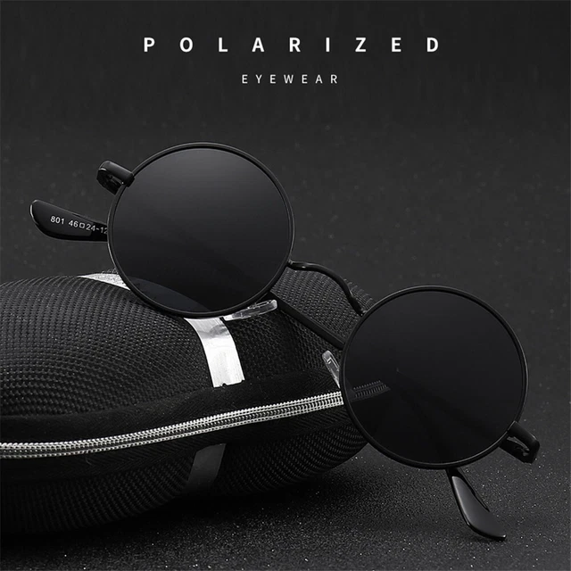 Dark Lens Driving Glasses Mens Round Polarized Sunglasses Outdoor Eyewear UV400