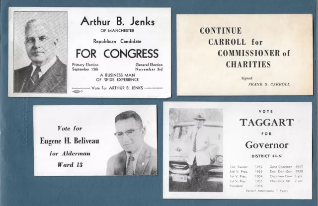 Lot of 4 Diff Manchester NH Political Advertising Cards Local Elections 1940-50s