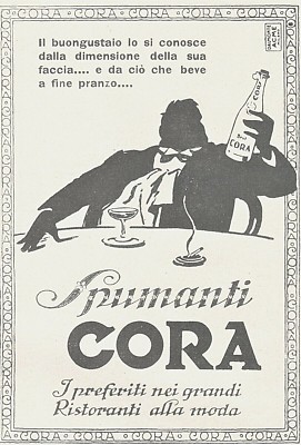 PUBBLICITA' 1928 AMARO CORA BOTTIGLIA DONNA OMBRA BICCHIERINO DALMONTE ACME 