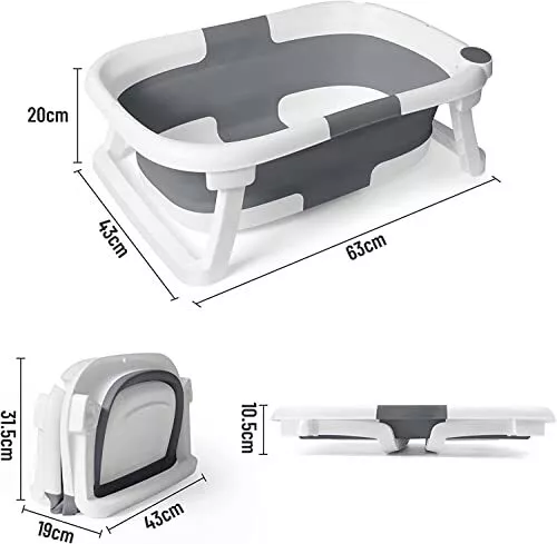 Foldable Baby Bath Tub with Free Baby Bath Toy, Temperature Sensing Drain 3