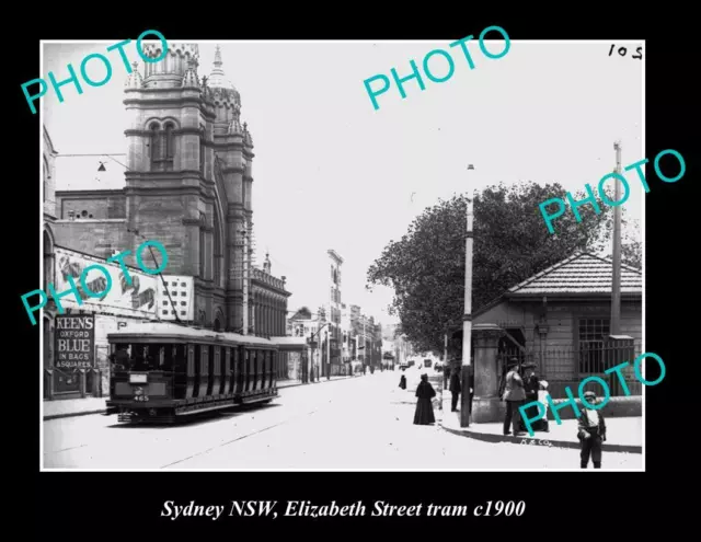 OLD POSTCARD SIZE PHOTO OF SYDNEY NSW VIEW OF ELIZABETH STREET TRAM c1900