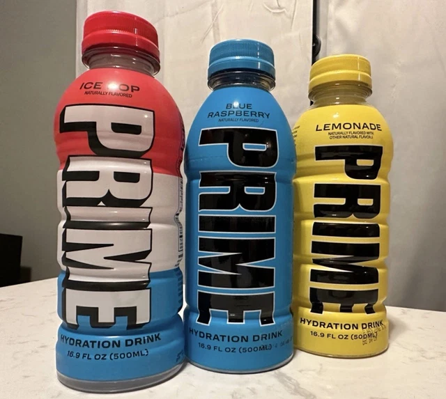 Prime Hydration Drink LEMONADE, ICE POP, BLUE RASPBERRY 4PACK. You Choose
