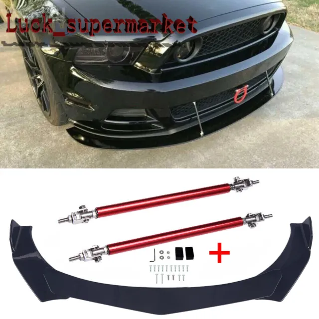 For Ford Mustang 2005-2014 Black Front Bumper Lip Splitter Spoiler + Strut Rods