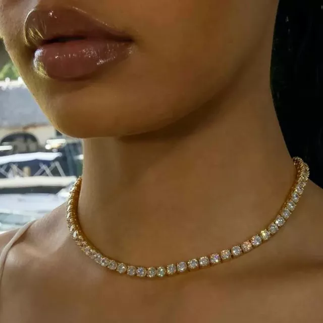 18k Gold Plated Tennis Necklace made w Swarovski Crystal 3 mm Round Stone
