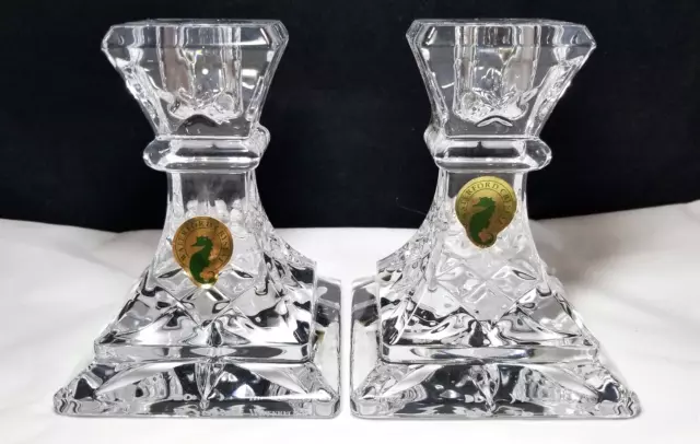 Waterford Crystal Giftology Collection Lismore 4" Candlesticks Pair Box w/tags