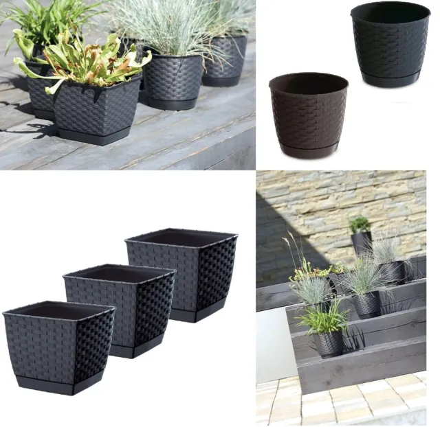 Plant Flower Pot Square Rattan Planter Inner Pot 6 Sizes Garden Patio Home Large