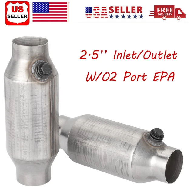 1Pair 2.5" Inlet/Outlet EPA Universal Catalytic Converter W/O2 Sensor Port USA