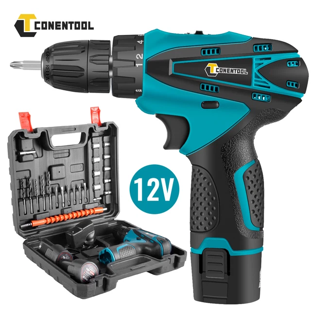 12V Akkuschrauber LED Bohrmaschine Set im Koffer mit Ladegerät & Akkus & Zubehör