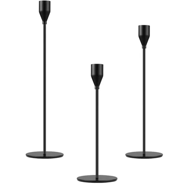 3Pcs Black Iron Metal Tapered Candle Holders for Wedding, Candlelight Dinner