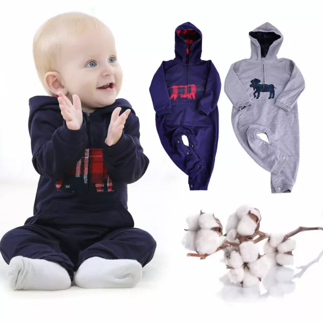 Baby Boy Infant Cotton Romper Bodysuit Jumpsuit Hooded Clothes Outpour Zipper rt
