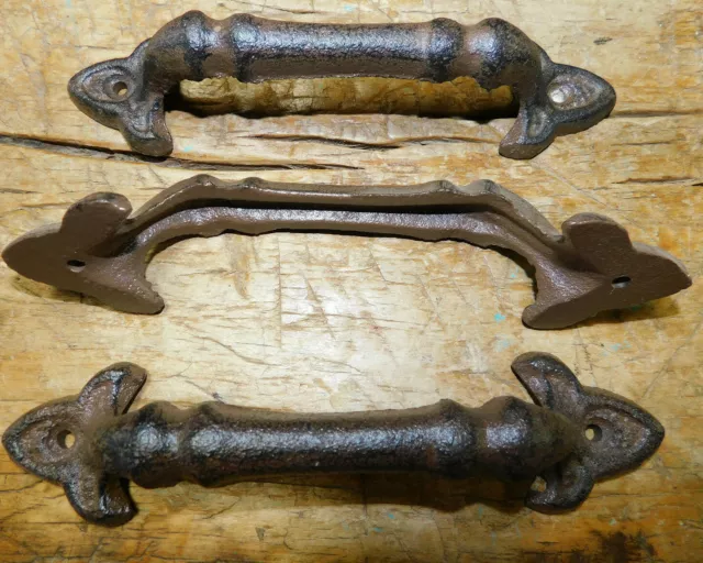 3 Cast Iron Antique Style RUSTIC Barn Handle, Gate Pull, Shed / Door Handles 3