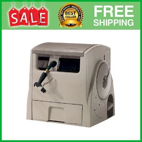 Suncast 100 ft.Powerwind Auto Power Rewind Hose Reel, Light Taupe, Free Shipping