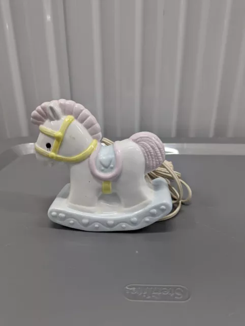 Enesco Vintage 1985 porcelain baby rocking horse Nursery night light Lamp 5.5x5" 2