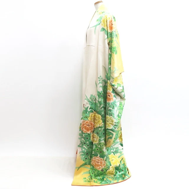 8958C2 Silk Japanese Kimono Furisode Peony