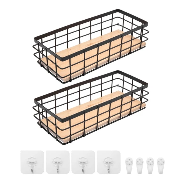 2Pack Metal Storage Basket with Wood Base,Decorative Baskets for Home4837