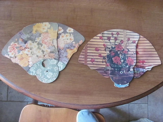 Two Antique Fold-Out Hand Advertising Fans