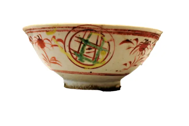 Antik Chinesisch Porzellan Schale Ming Dynastie Swatow Zhanghou Rot Grün Gelb "