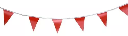 Orange Bunting Safety Flags 30M Triangle PVC Fabric on White Rope 18 x 22cm Flag 3