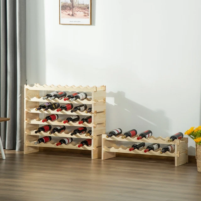 8-Tier Solid Pine Wooden Wine Rack Stackable Holder Liquor Shelf 72-Bottle