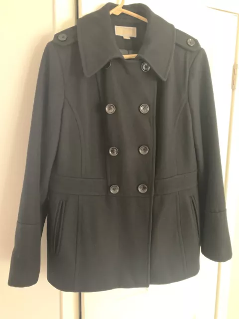 Michael Kors Women's sz. XL Coat Black PeaCoat Double Breasted Wool Blend