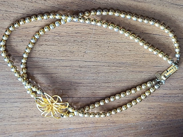 Collier Vintage Orena Paris Métal Doré Perle Émail 46 Cm