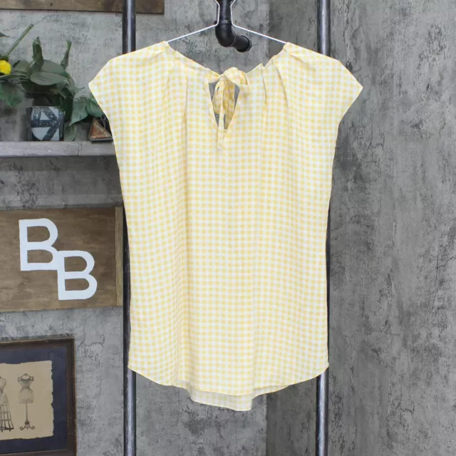 LC Lauren Conrad Womens Tie Neck Embroidered Plaid Shirt Top Yellow Gingham M 2