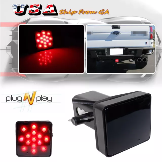 2" Smoked Lens 15-LED Brake Light DRL Trailer Hitch Cover Fit Towing & Hauling