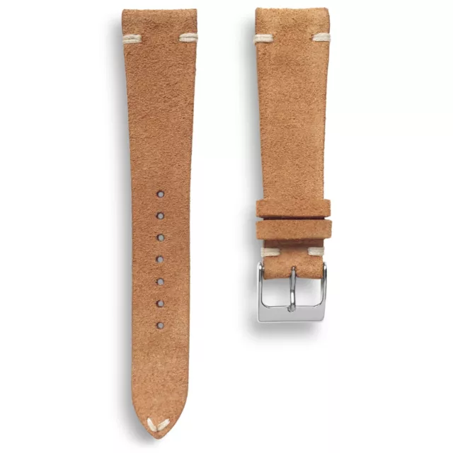 20mm Tan Suede Vintage Italian Stitch Top Grain Leather Watch Band Strap