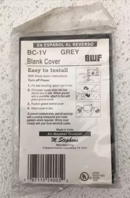 BC-1V BWF Weatherproof Cover, 1-Gang, Vertical/Horizontal, Blank