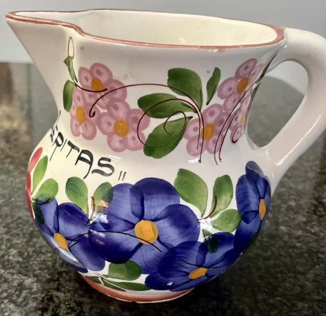 Vintage Italian Hand Painted Pottery Tuscan Floral Pitcher Vase 6.5"