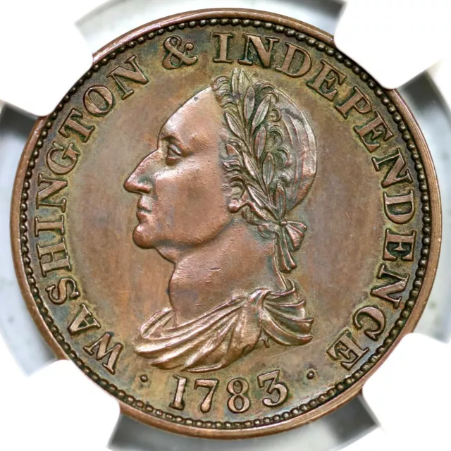 1783 Restrike NGC PF 62 BN Pl Edge Washington & Independence Copper Restrike