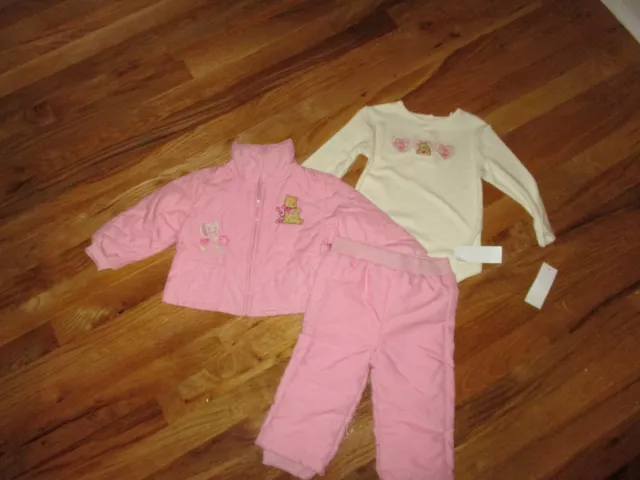 NWT Infant Girls Winnie the Pooh 3pc Pink Quilted Set Jacket Pants One Pc 18mths