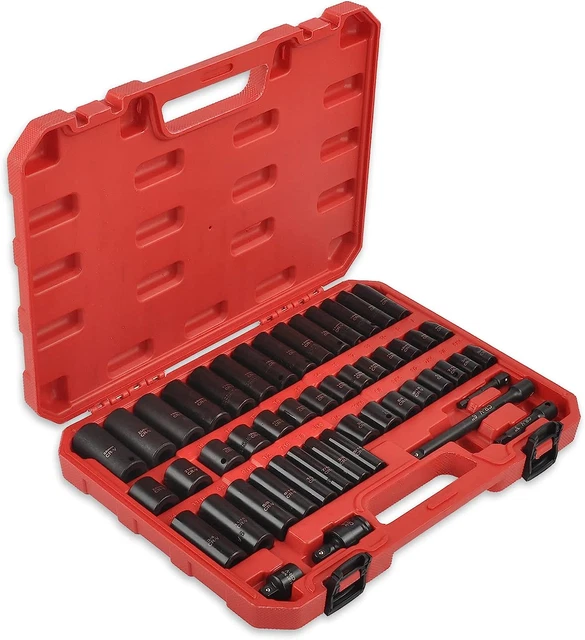 3/8" Drive Impact Socket Set, 49PCS 6 Point Socket Sets Includes Metric Socket S