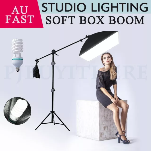 Photo Studio Continuous Softbox Lighting Boom Arm Video Soft Box Light Stand Kit