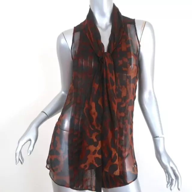 Alexander McQueen Tie-Neck Blouse Leopard Print Chiffon Size 40 Sleeveless Top