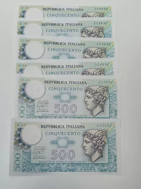 Lotto Sei Banconote 500 Lire Mercurio Serie Consecutiva 20-12-1976 Fds