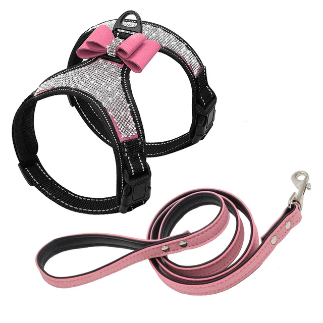 Rhinestone Dog Harness Bow Tie Bling Diamante Collar Crystal Pet Puppy Vest