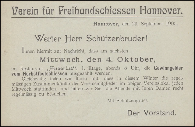 Postkarte P 57X mit Zudruck Verein für Freihandschießen Hannover, ungebraucht **