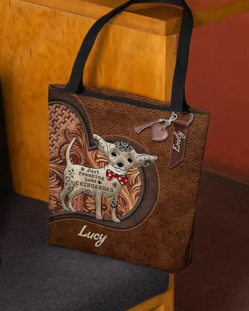 Personalized Chihuahua Dog Tote Bag, Dog Tote Bag, Chihuahua Shoulder Bag