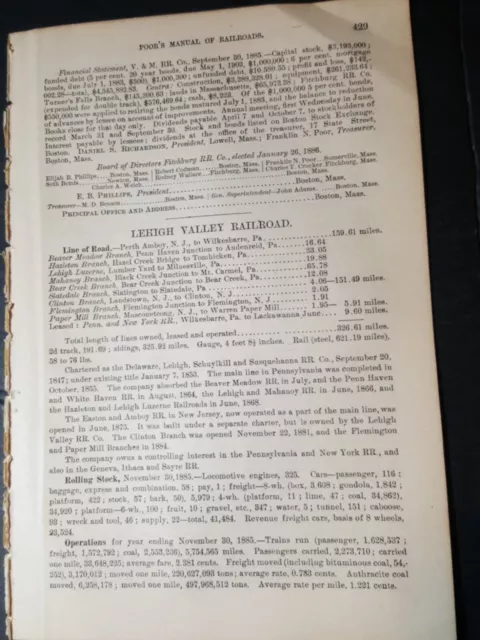 Original 1886 train report LEHIGH VALLEY RAILROAD Bear Creek Slatedale PA
