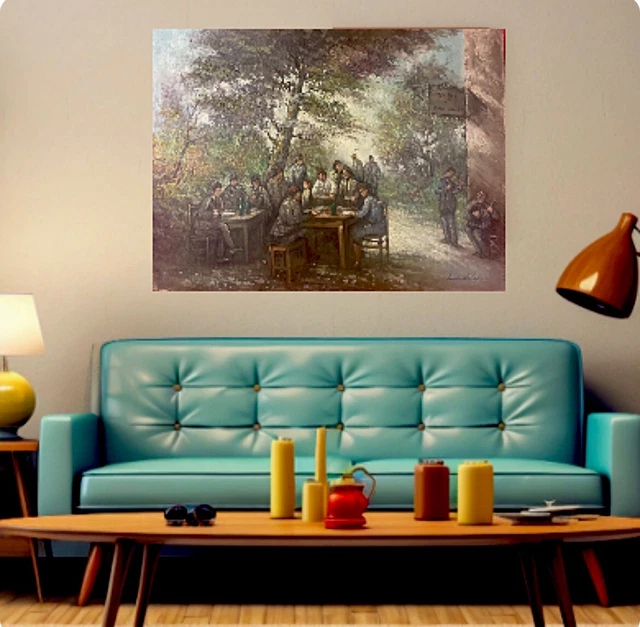 Grand Tableau Moderne Sur Toile 90x40 Cm - Paysage Jaune Antique, Stampa Italienne