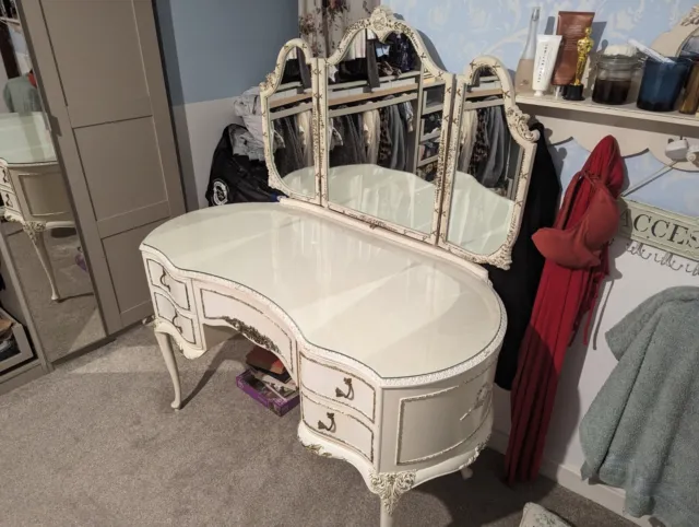 Vintage Olympus French Antique Louis style Vanity Dressing Table Triple Mirror