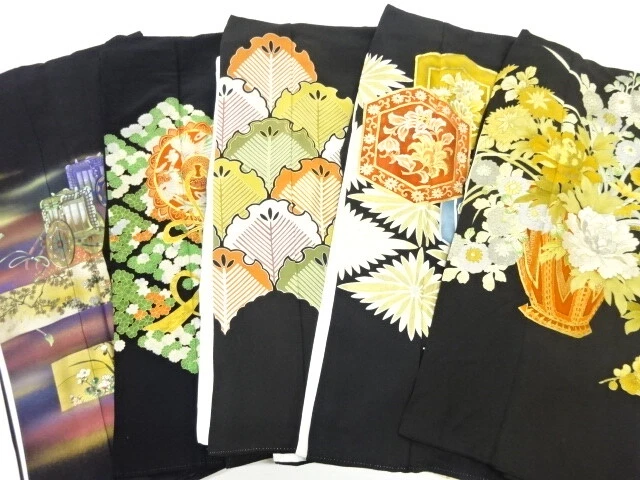 45260# Japanese Kimono / Antique Tomesode / Set Of 5