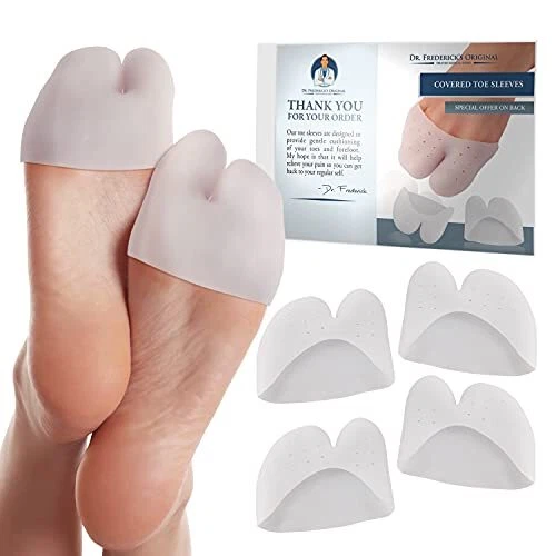 Covered Toe Sleeves - 4 Pieces - Gel Toe Protectors with Metatarsal Pads -