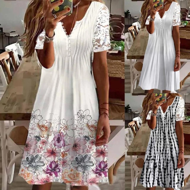 Robe Mi-Longue À Col En V Et À Fleurs Pour Femmes Robe D'été À Manches .