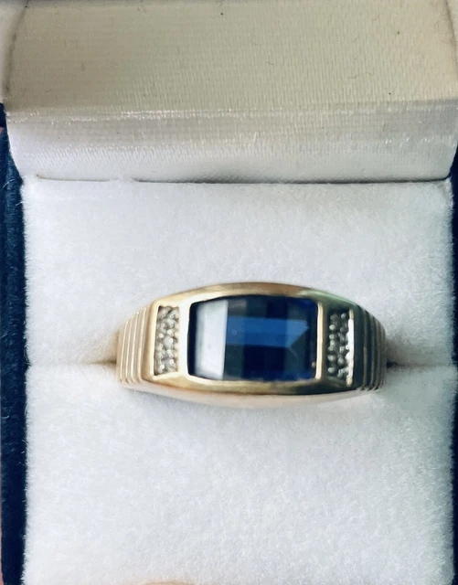 Men’s Solid 14k Yellow Gold Natural Sapphire and Diamond Ring Size 13 Men’s Solid 14k Yellow Gold Natural Sapphire and Diamond Ring Size 13