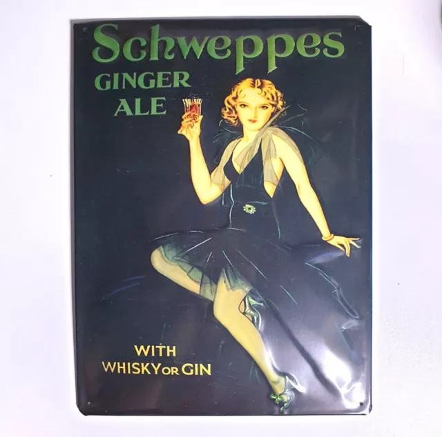 Blechschild Werbeschild SCHWEPPES Ginger Ale With Whisky or Gin