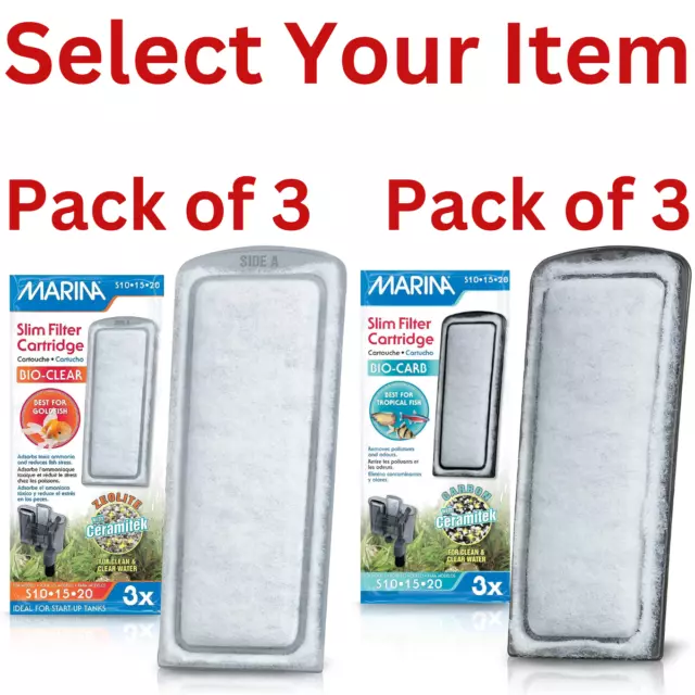 Marina Bio-Carb,Bio-Clear Slim Filter Cartridge Pack of 3 Aquarium Tropical Fish